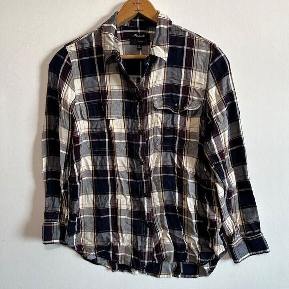 Madewell Classic Plaid Button Down Shirt Size S Patch Pocket Viscose Fall Soft - Picture 1 of 7